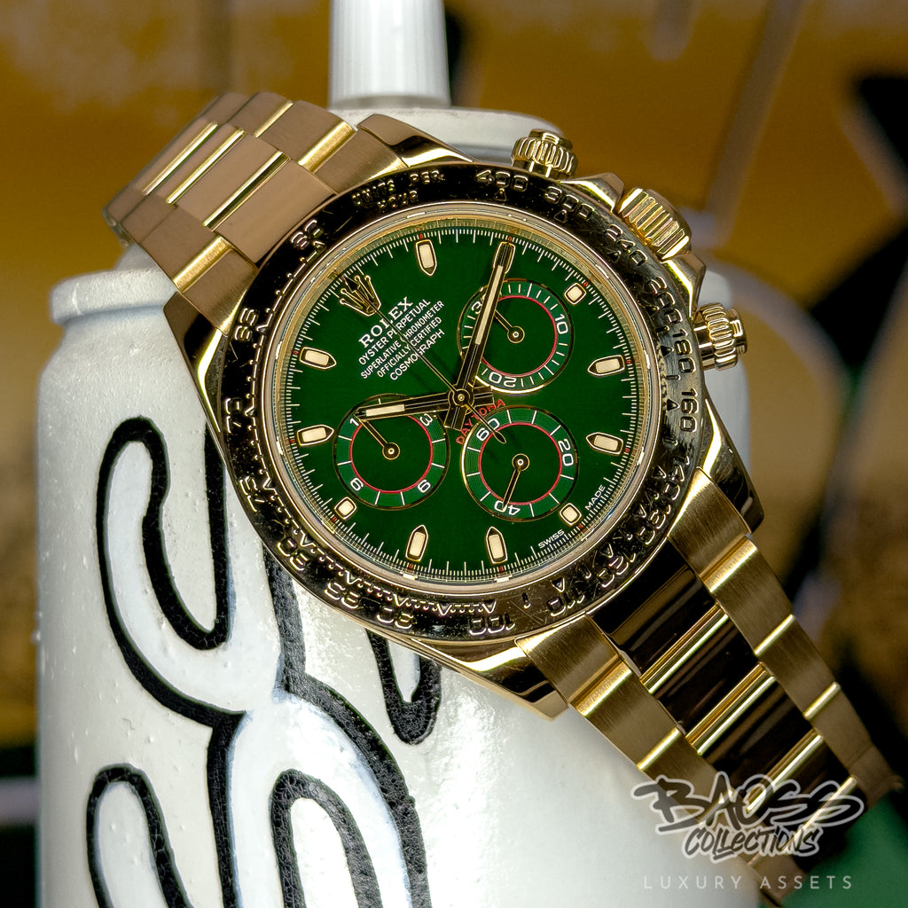 Rolex Cosmograph Daytona “John Mayer” Full Set — 18k Yellow Gold Green Dial