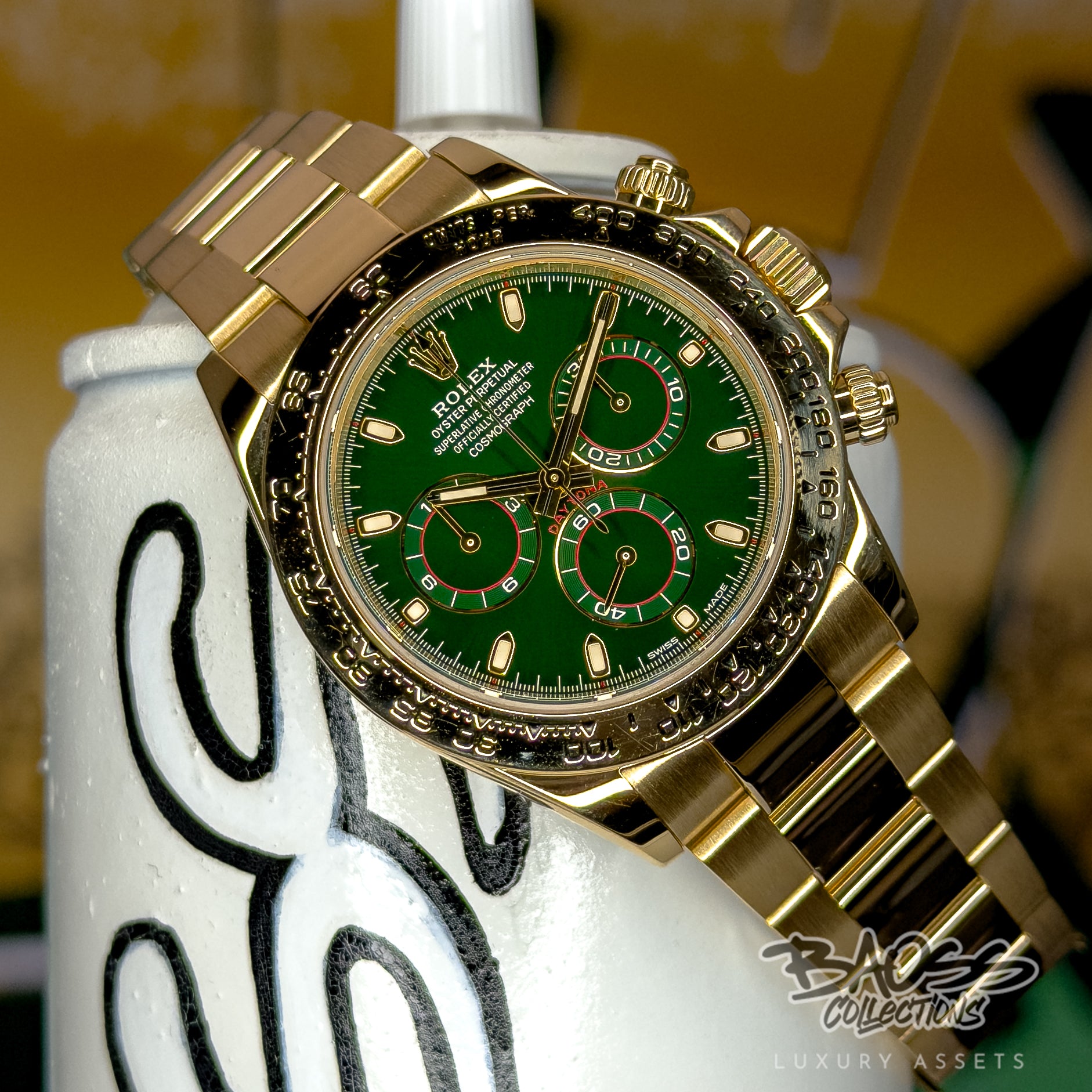 Rolex Cosmograph Daytona “John Mayer” Full Set — 18k Yellow Gold Green Dial