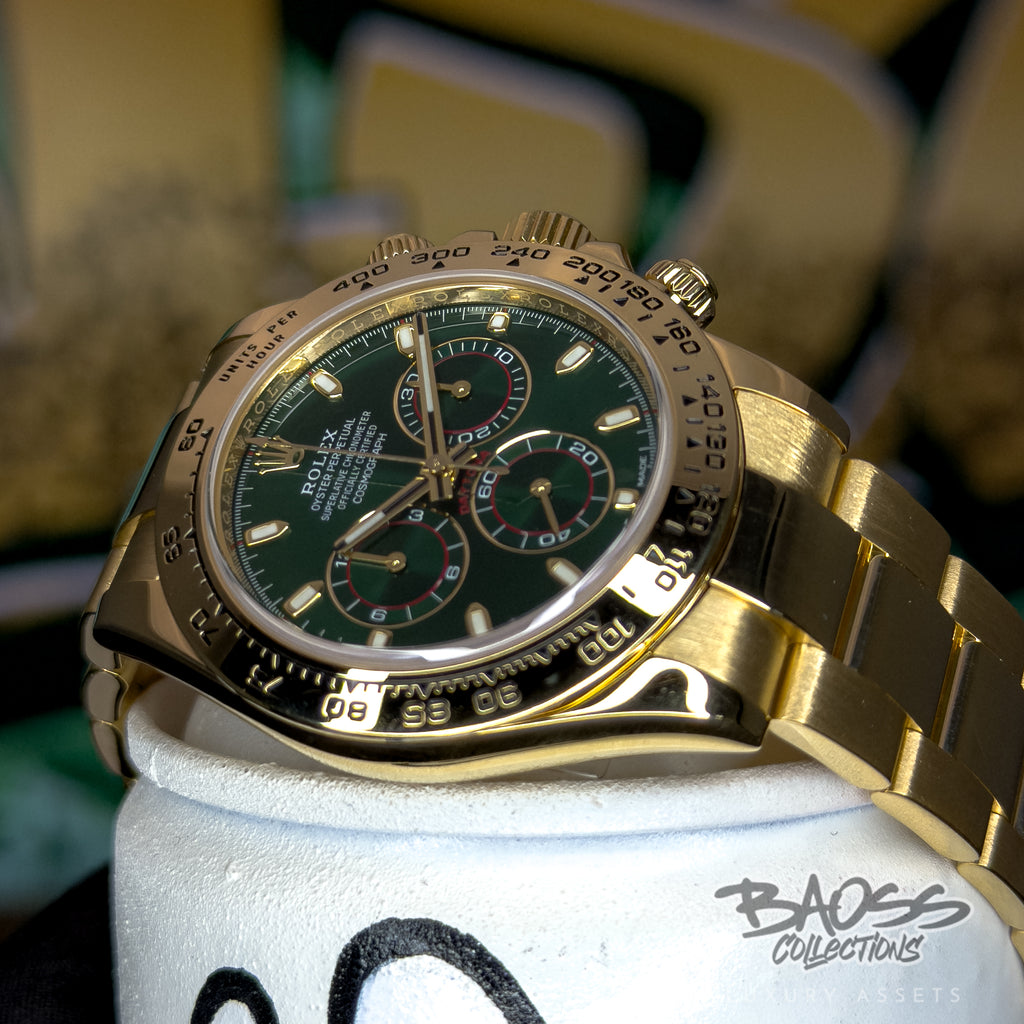 Rolex Cosmograph Daytona “John Mayer” Full Set — 18k Yellow Gold Green Dial