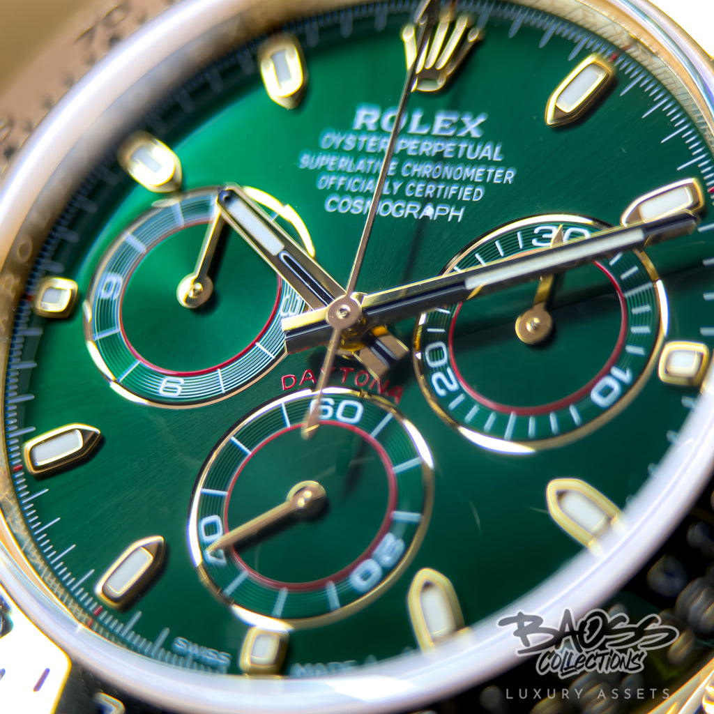Rolex Cosmograph Daytona “John Mayer” Full Set — 18k Yellow Gold Green Dial