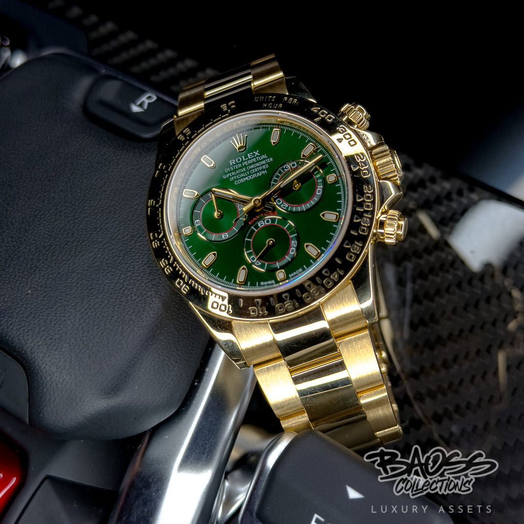Rolex Cosmograph Daytona “John Mayer” Full Set — 18k Yellow Gold Green Dial